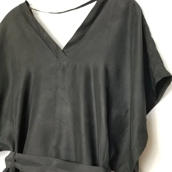 Piko 1988 Black Silk Short Dolman Sleeve Belted Mini Dress Size Medium - Picture 7 of 11